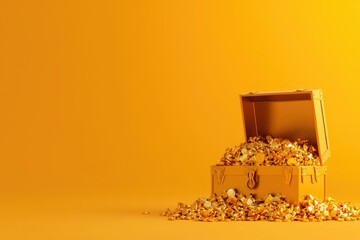 Golden treasure chest overflowing with coins