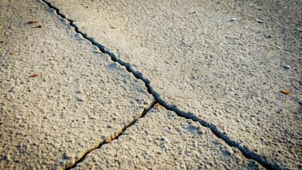 Obraz premium Close-up view of a cracked and weathered concrete surface showing signs of age and deterioration