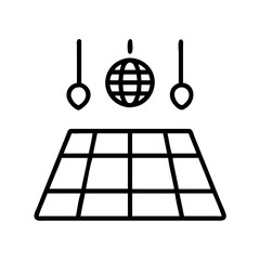 Explore dance floor with disco ball and stage lights for party or event design