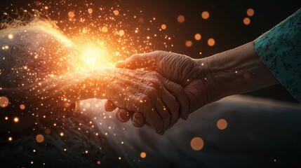 Comforting Handclasp: Elderly Patient Receives Compassionate Care with Empathy and Warmth in End-of-Life Support