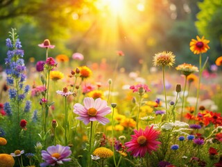 Dreamy Wildflower Garden in Soft Sunlight - Rule of Thirds Composition
