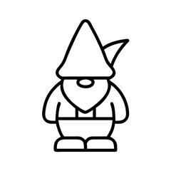 Outline drawing of a garden gnome with a pointy hat and beard vector illustration