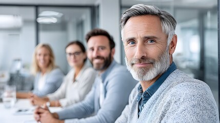 Obraz premium Mature Business Man Portrait With Team at Office Meeting Table Looking At Camera