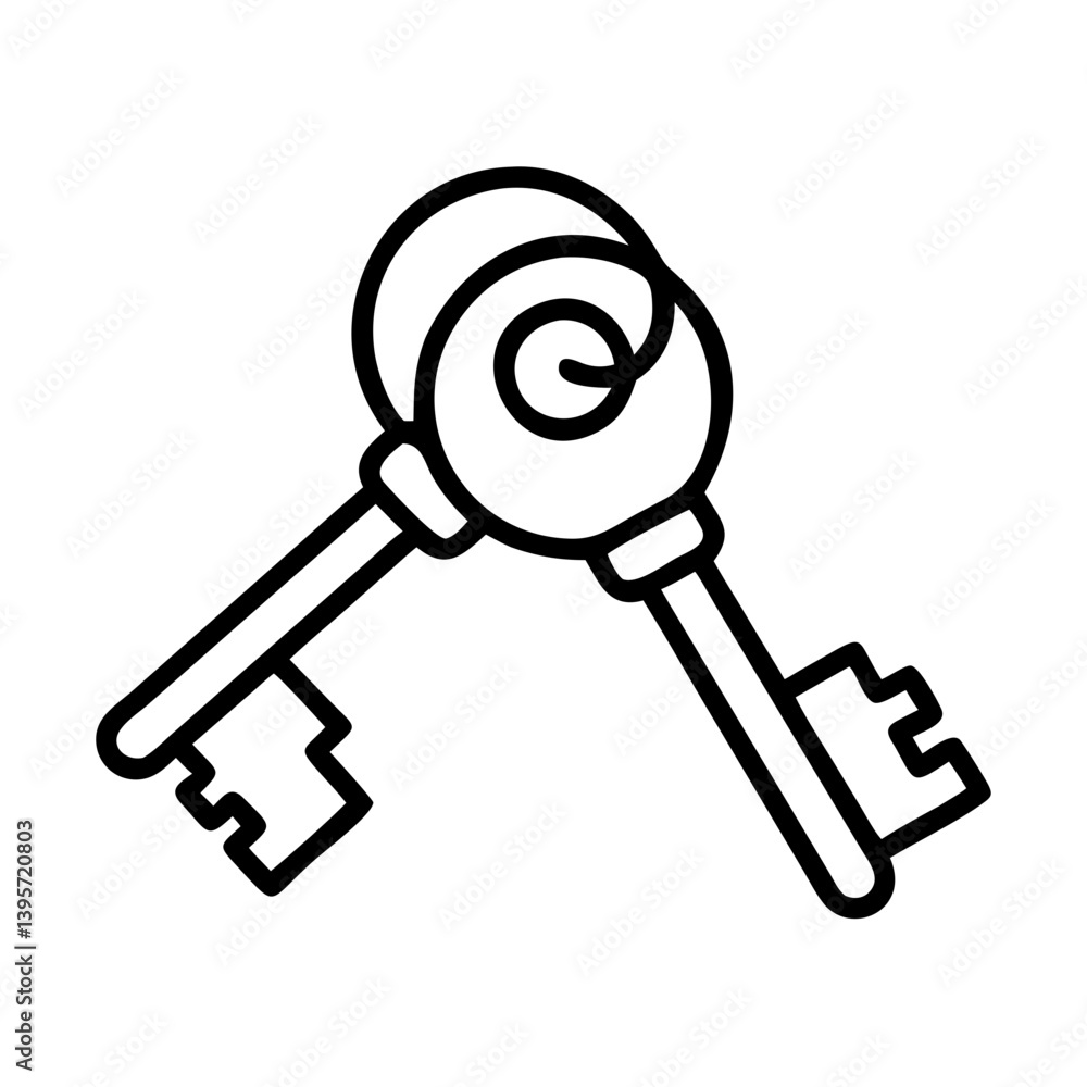Poster Unlock security with this outline drawing of two keys for your design projects