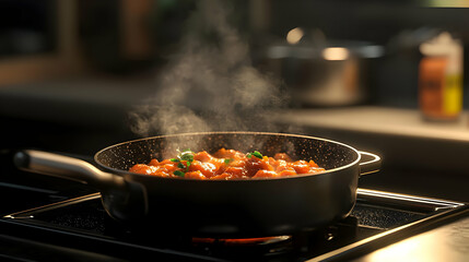 Fototapeta premium Hot Stir-Fry Cooking In Pan
