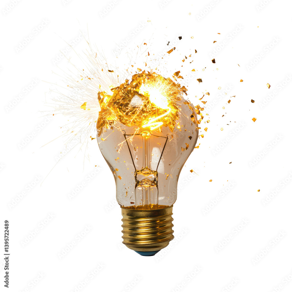Poster light bulb symbolizing ideas concept. exploding lightbulb representing energy and innovation