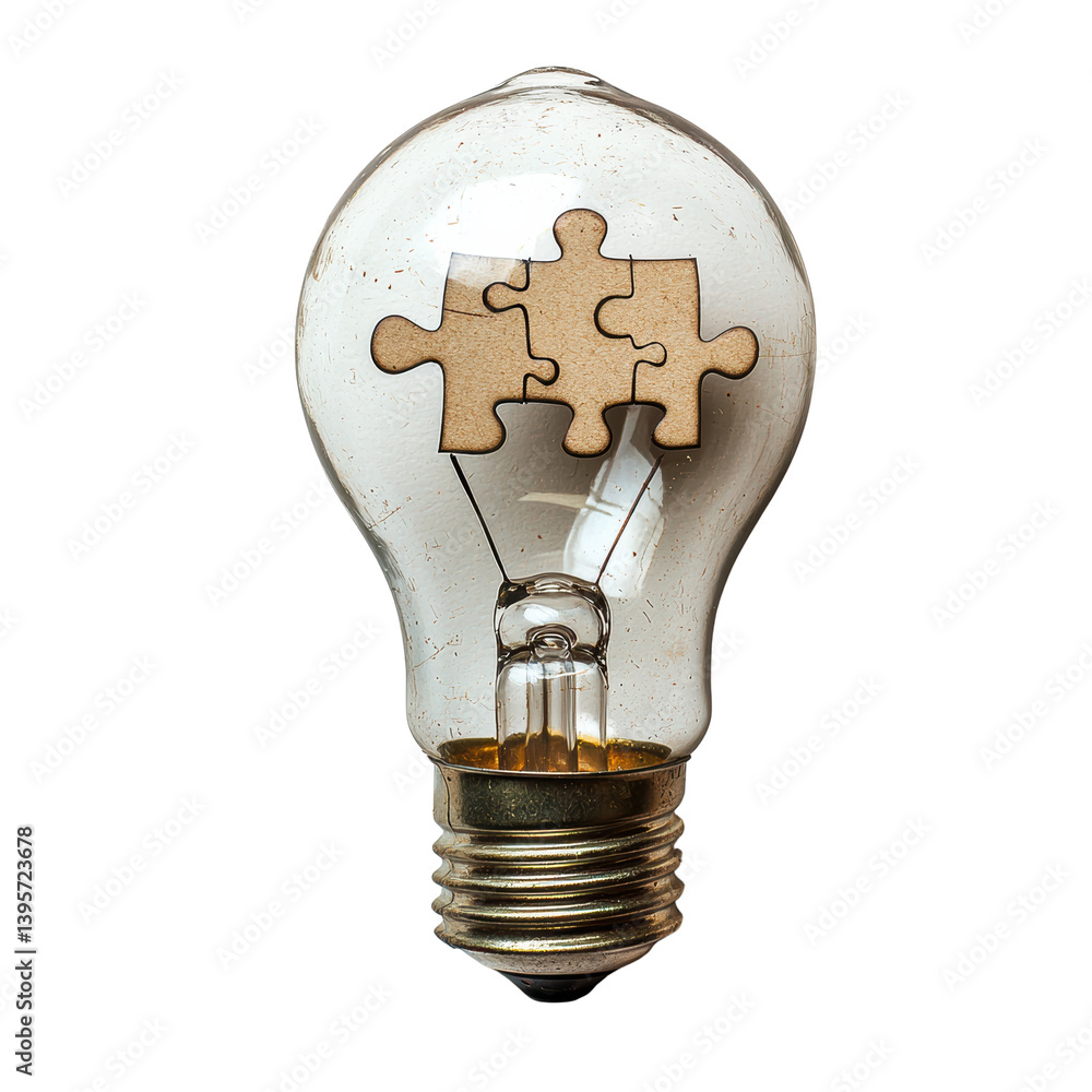 Poster light bulb symbolizing ideas concept. light bulb puzzle represents an idea solution