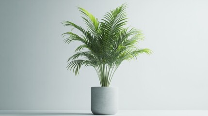 Obraz premium Potted Palm Plant in Gray Pot on Light Background