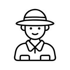 Illustration of a smiling safari guide wearing a hat and uniform outline icon