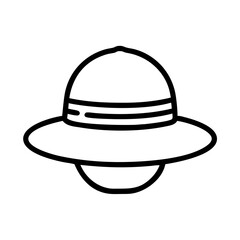 Outline pith helmet safari hat vector drawing for adventure travel and sun protection