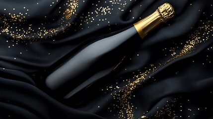 Champagne Bottle on Black Fabric