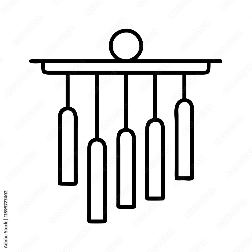 Aufkleber Outline drawing of a wind chime mobile with hanging tubes and a simple design element