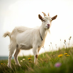 Obraz premium Cute Goat, Farm Animal, White Goat, Grass, Meadow