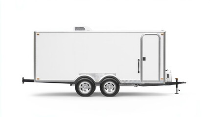 White Enclosed Cargo Trailer Vehicle with Wheels Door and Hitch Isolated on White Background
