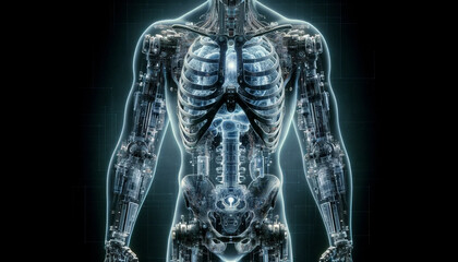 Digital illustration of a humanoid robot anatomy.