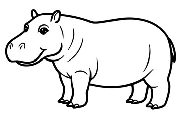 Minimalist Hippopotamus Line Art Vector on White Background