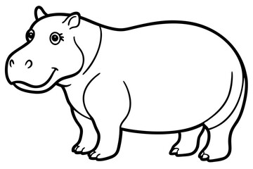 Minimalist Hippopotamus Line Art Vector on White Background