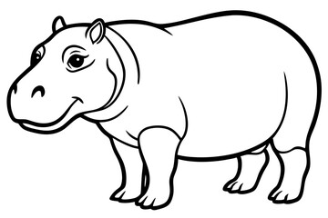 Minimalist Hippopotamus Line Art Vector on White Background