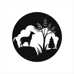 Animal and Tree Silhouette Logo Vector Design Template