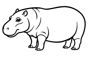 Minimalist Hippopotamus Line Art Vector on White Background