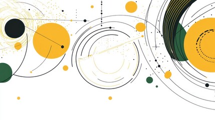 Fototapeta premium Abstract swirling digital art; yellow, green circles; white background; website header