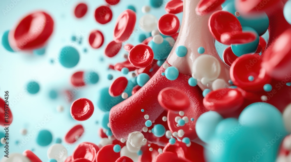 Poster dynamic visualization of oxygen molecules in blood laboratory setting 3d render scientific explorati