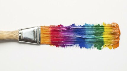 Fototapeta premium Rainbow Paint Stroke Applied with Brush on White Paper