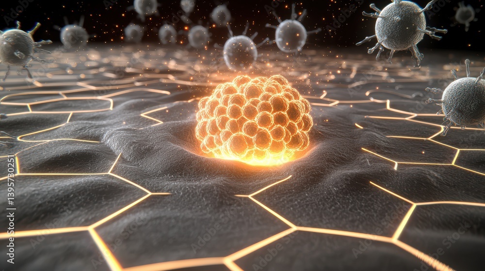 Poster dynamic firewall shielding against a swarm of microscopic particles in a digital landscape environme
