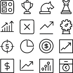 Strategy Icon Pack Vector | Planning, Tactics & Business Goal Line Icons