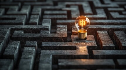 Illuminated path Lightbulb in maze, solution concept