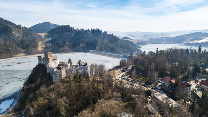 Drone view of Niedzica Castle and the surrounding area