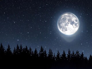 Full Moon Over a Silhouetted Forest