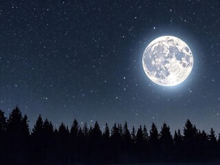 Full Moon over Silhouetted Trees