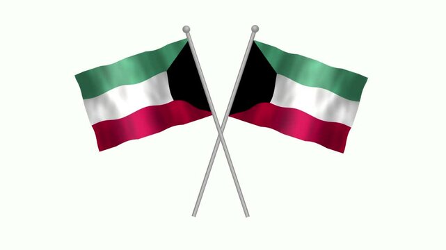 Flag of Kuwait, Cross table flag of Kuwait on white screen, Kuwait 3D Animation flag waving in the wind isolated on white Background. 
