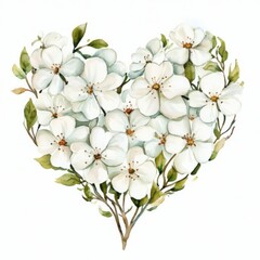 Fototapeta premium Watercolor heart bouquet with white flowers