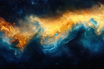 Fototapeta premium Cosmic jellyfish float through deep space bioluminescent colors ethereal and dreamlike