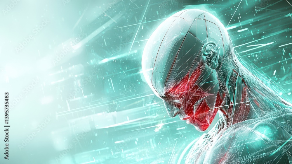 Poster artistic interpretation of the muscular system digital realm 3d visualization futuristic environment