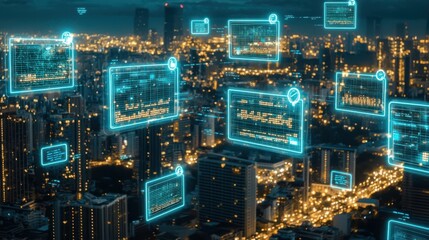 Futuristic city data visualization urban environment digital art kawaii style high-tech perspective