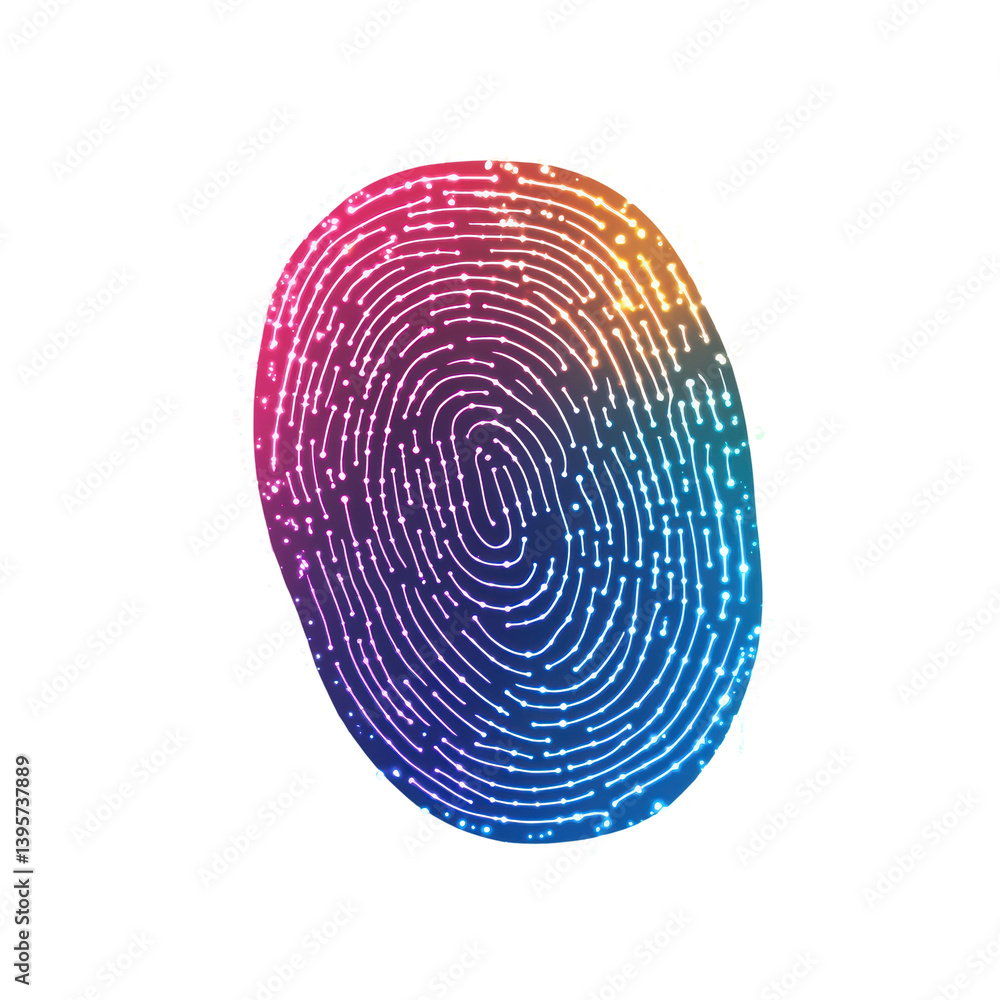 Poster security data protection concept. vibrant digital fingerprint with iridescent swirl pattern
