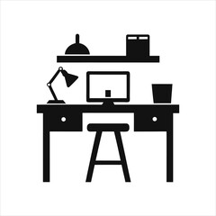 Office Desk Silhouette Icon Vector Illustration for Workspace Design