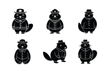cute beaver mountie uniform vector art silhouette 