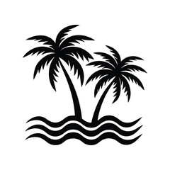 palm trees and waves silhouette art