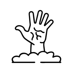 Zombie hand rising from grave halloween vector illustration line art design