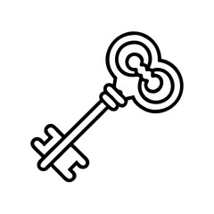 Vintage antique key outline vector illustration for security and access design needs