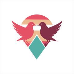 Romantic Bird Silhouettes with Geometric Elements Retro Vintage Vector Art