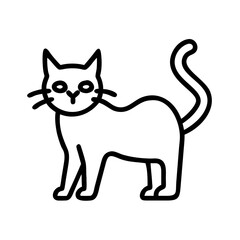 Simple line art of a cute cat standing with tail up for design and decoration