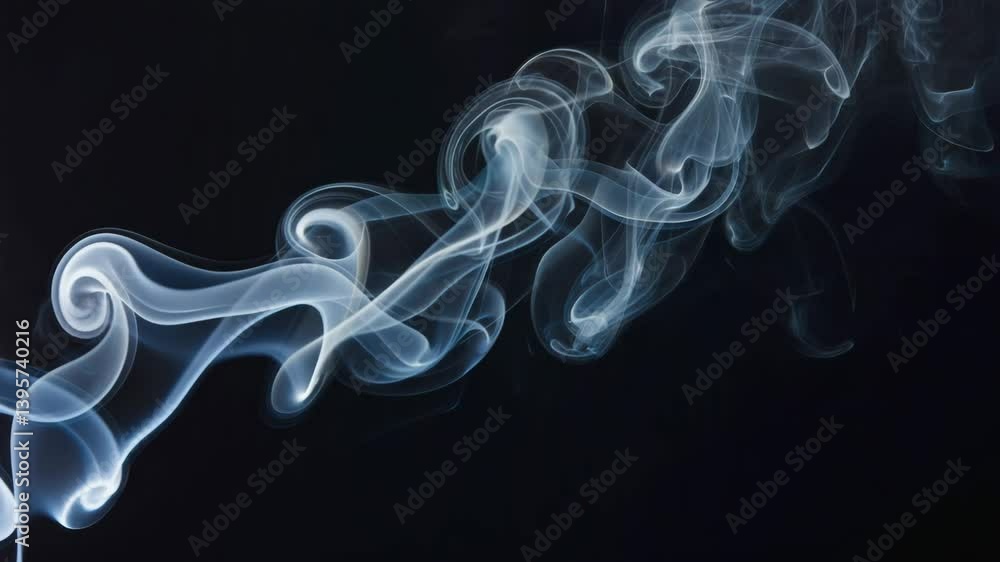 Poster an abstract scene where dynamic black incense smoke