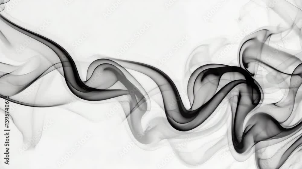 Poster an abstract scene where dynamic black incense smoke