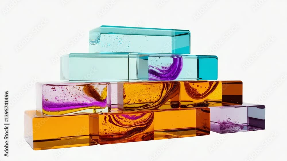 Poster assembly of colored epoxy resin blocks,