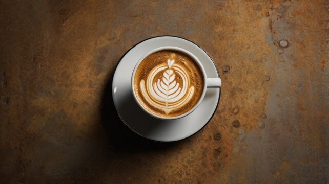 Top view of black coffee in white ceramic cup